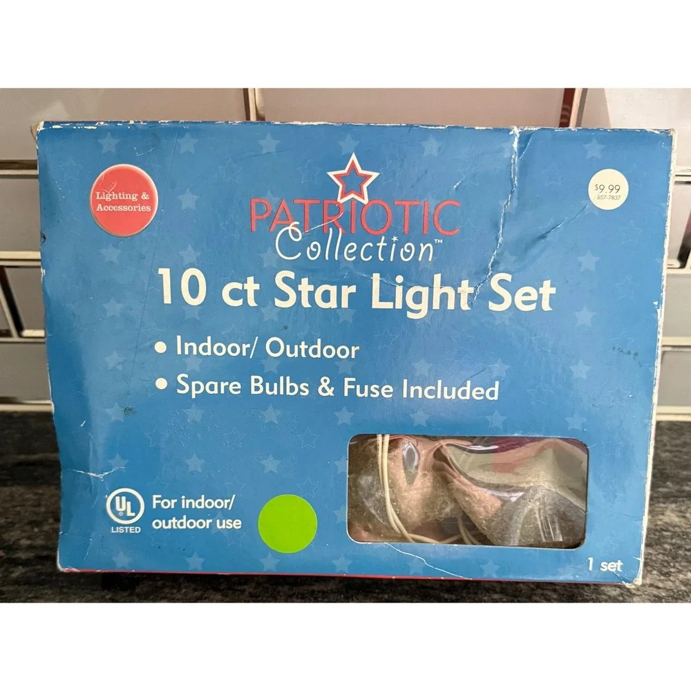 Patriotic Collection 10 ct Star Light Set Red Clear Indoor Outdoor TOL-10LA-X90